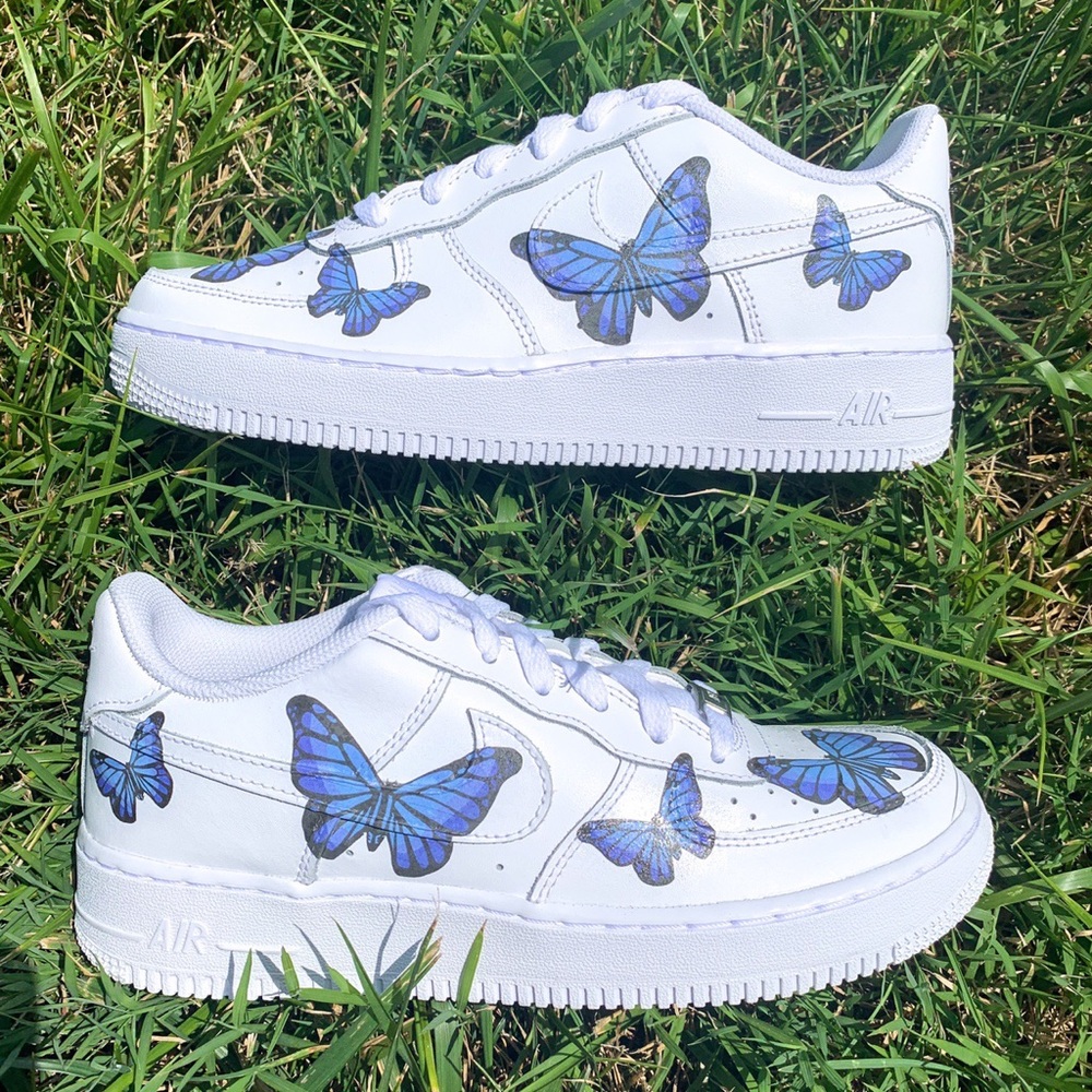 Nike Air Force 1 Custom Blue Butterfly Sneaker - Picture 3 of 5